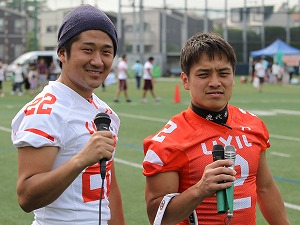 ステージMC龍谷大学出身コンビ（DB#22堀選手・WR#2中川選手）